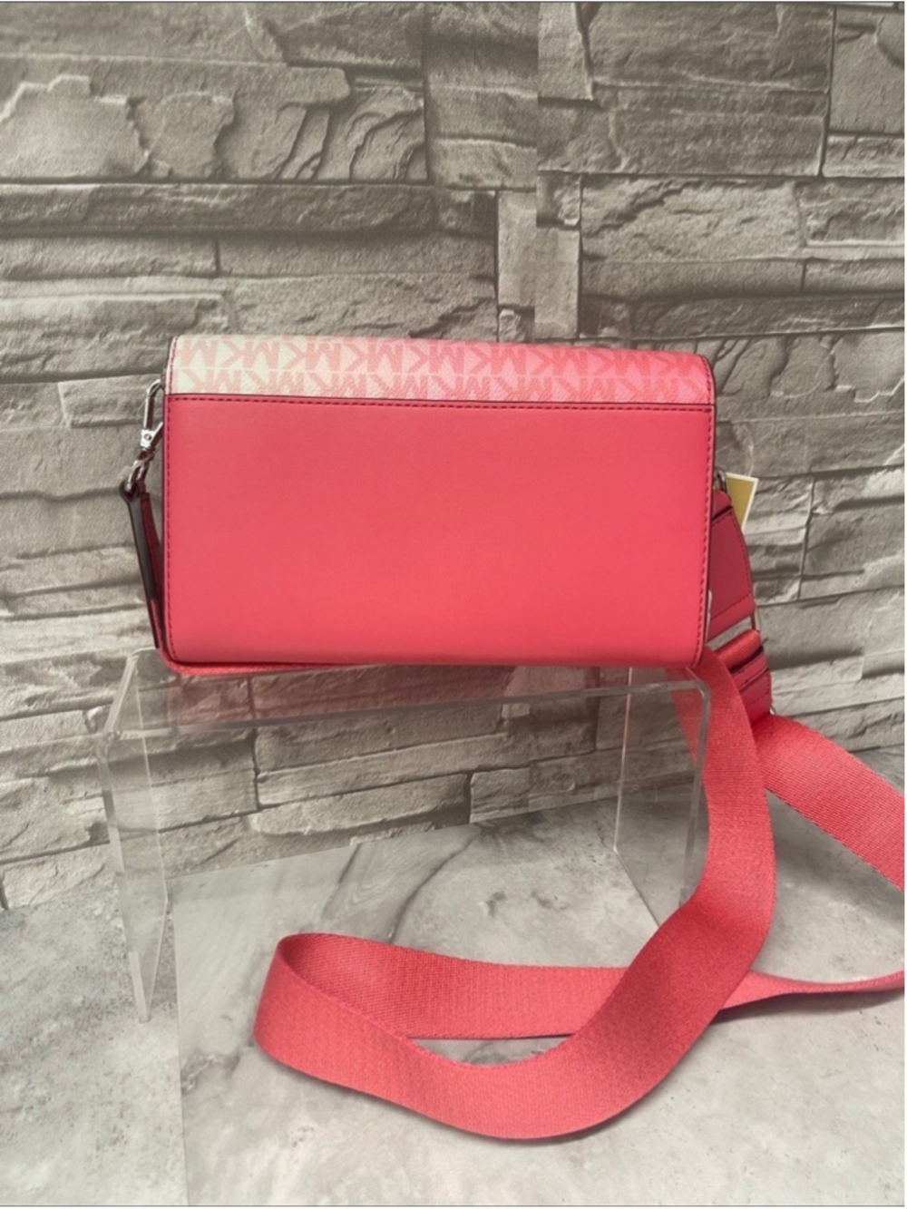 Michael Kors Ombre Signature Logo Crossbody Bag Hibiscus Pink - Picture 2 of 5